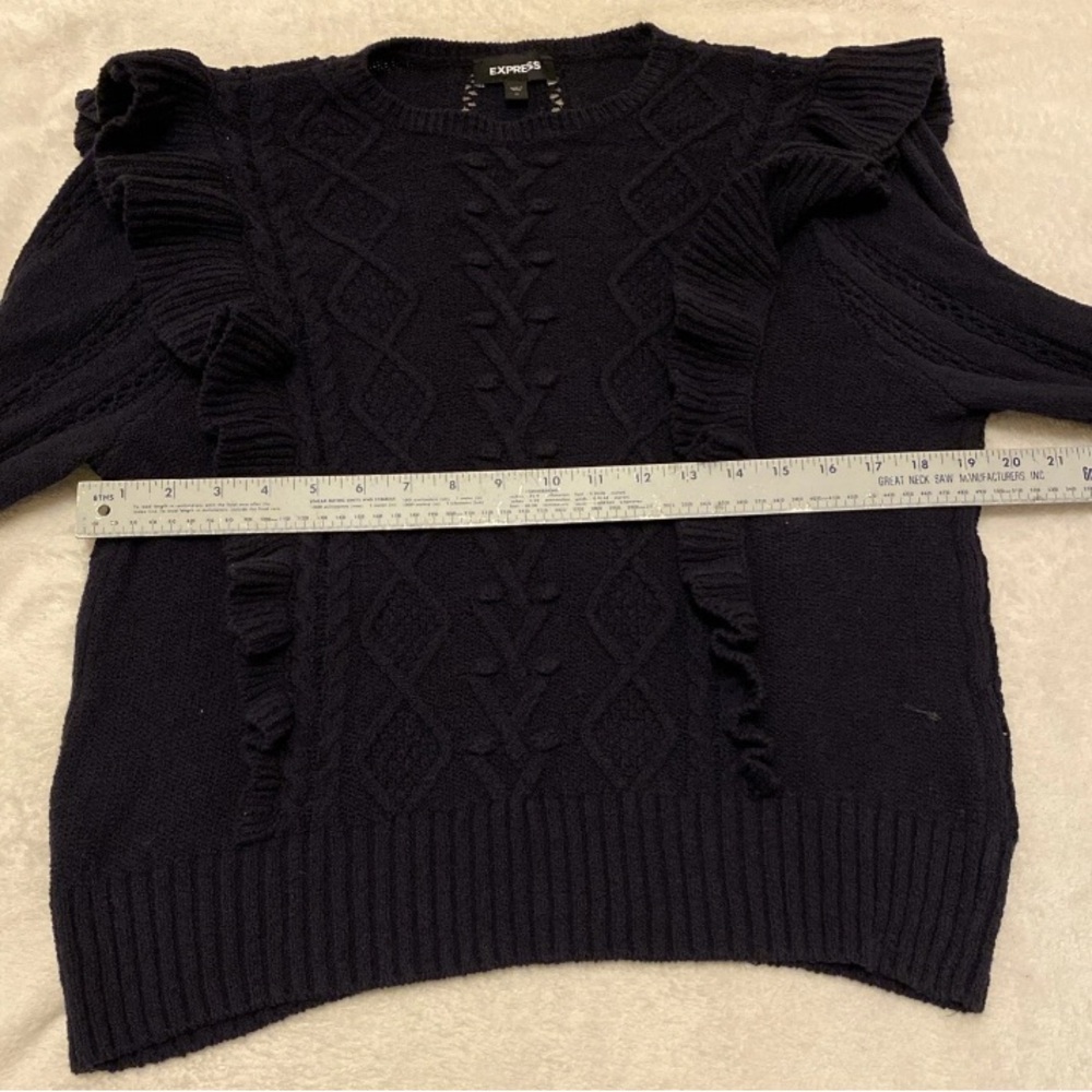 Express Navy Cable Knit Ruffle Sweater - Picture 12 of 13